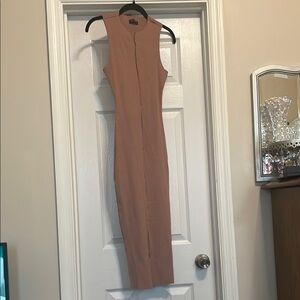 Naked Wardrobe Elegant Sleeveless Tan Dress